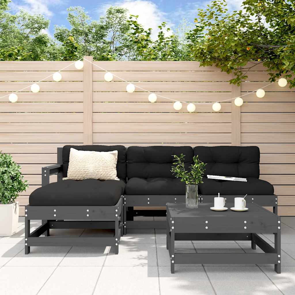 vidaXL 5 Piece Garden Lounge Set with Cushions Grey Solid Wood