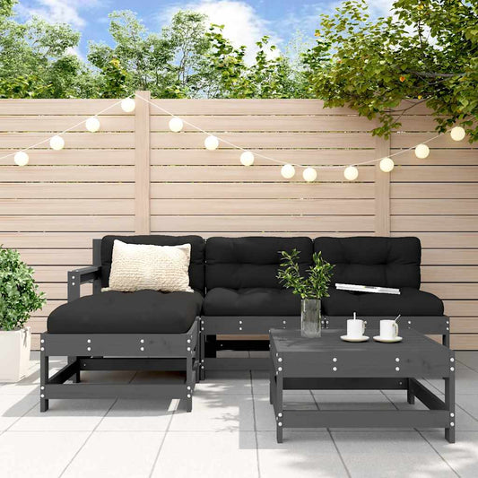 vidaXL 5 Piece Garden Lounge Set with Cushions Grey Solid Wood