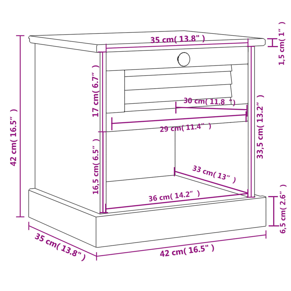 vidaXL Bedside Cabinet "VIGO" White 42x35x42 cm Solid Wood Pine