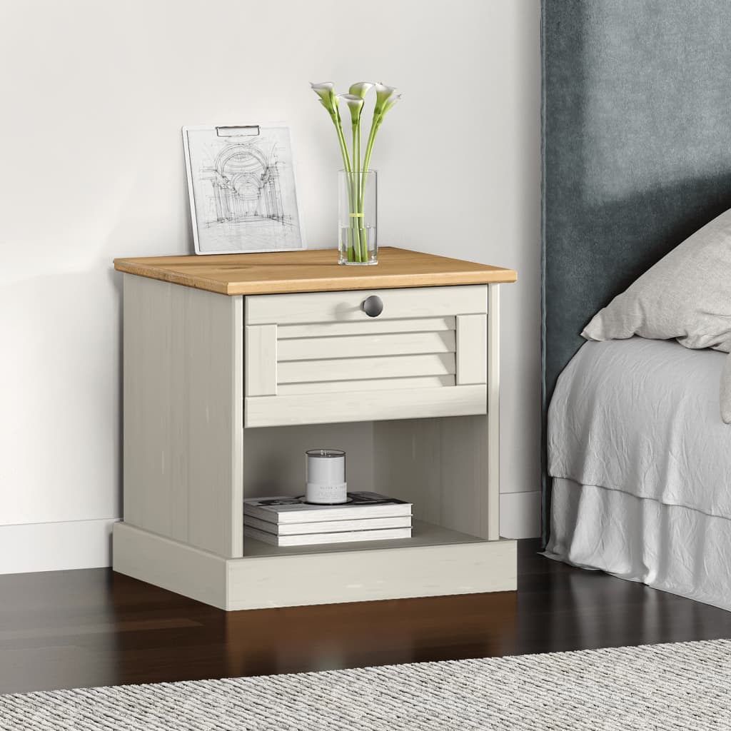 vidaXL Bedside Cabinet "VIGO" White 42x35x42 cm Solid Wood Pine