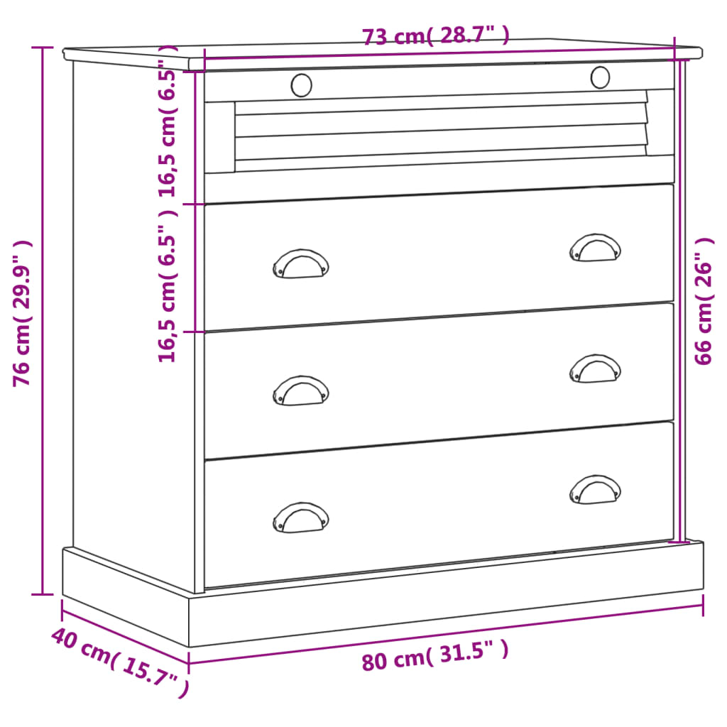 vidaXL Chest of Drawers VIGO Grey 80x40x76 cm Solid Wood Pine