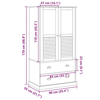 vidaXL Wardrobe VIGO White 90x55x170 cm Solid Wood Pine