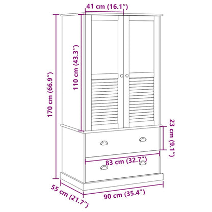 vidaXL Wardrobe VIGO Grey 90x55x170 cm Solid Wood Pine