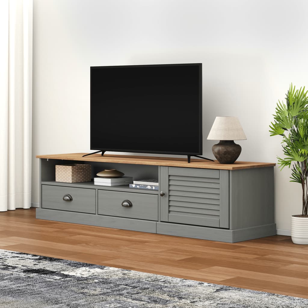vidaXL TV Cabinet "VIGO" Grey 156x40x40 cm Solid Wood Pine