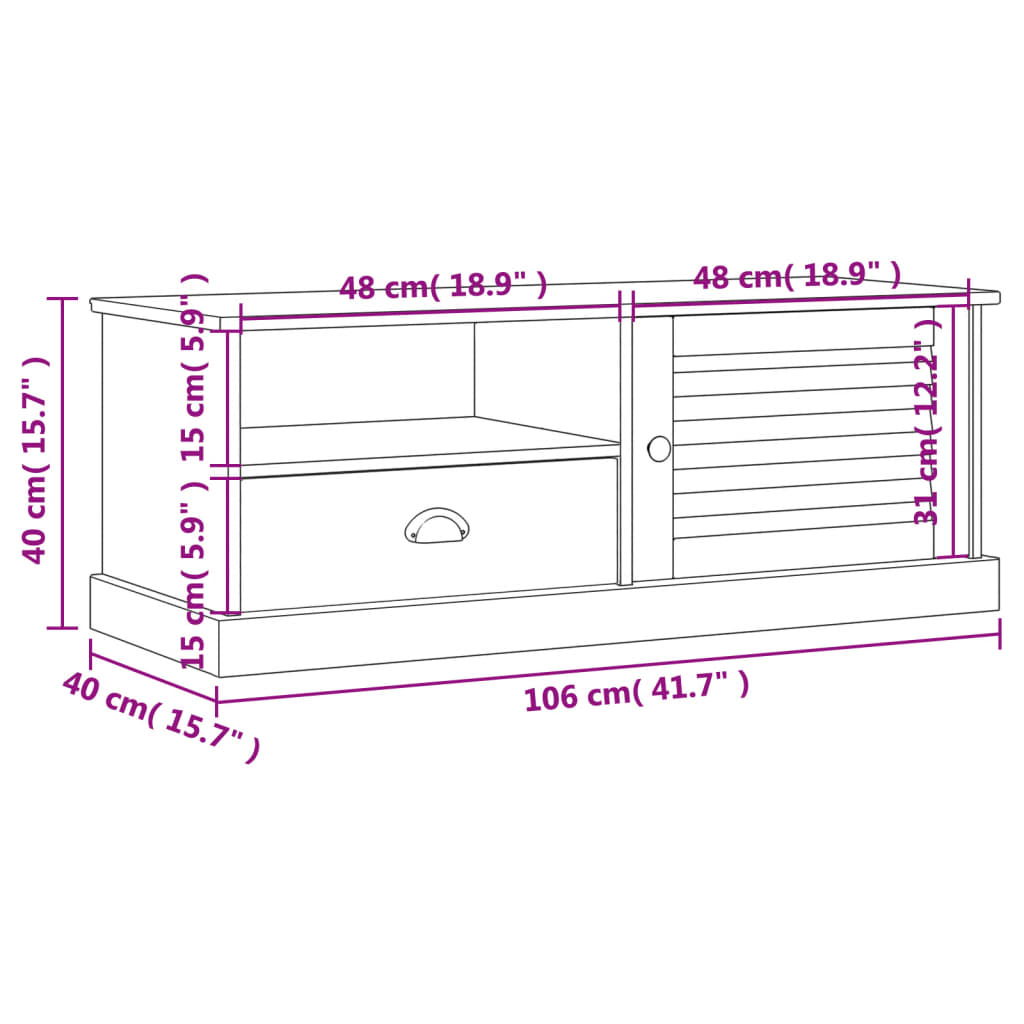 vidaXL TV Cabinet "VIGO" 106x40x40 cm Solid Wood Pine