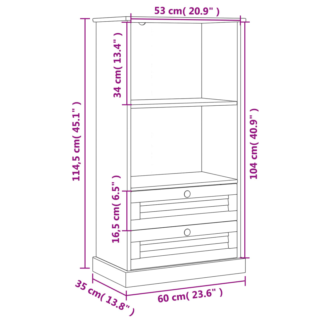 vidaXL Bookcase VIGO White 60x35x114.5 cm Solid Wood Pine