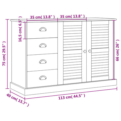 vidaXL Sideboard with Drawers VIGO 113x40x75 cm White Solid Wood Pine