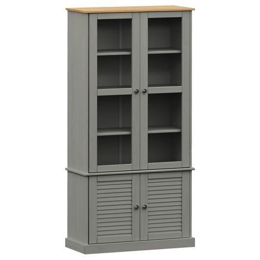 vidaXL Glass Display Cabinet VIGO Grey 85x35x170 cm Solid Wood Pine