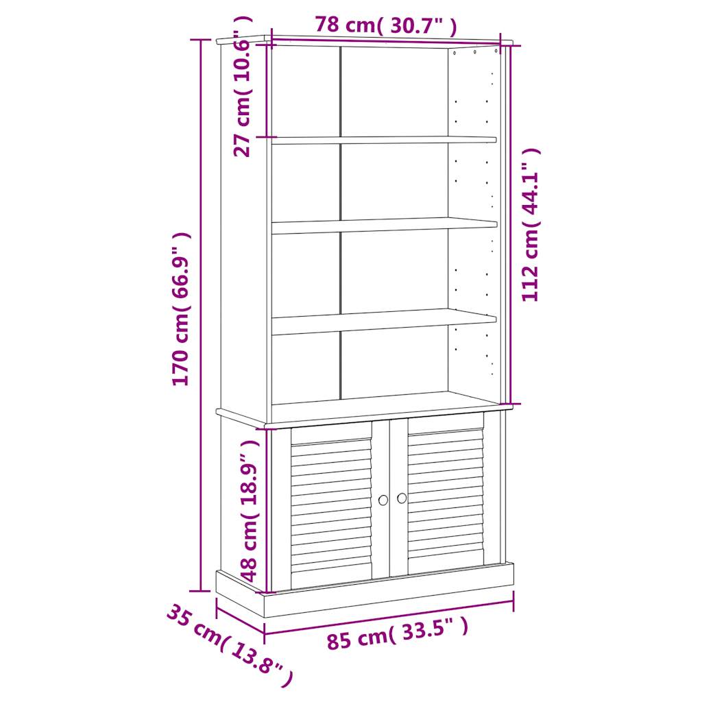 vidaXL Bookcase VIGO Grey 85x35x170 cm Solid Wood Pine