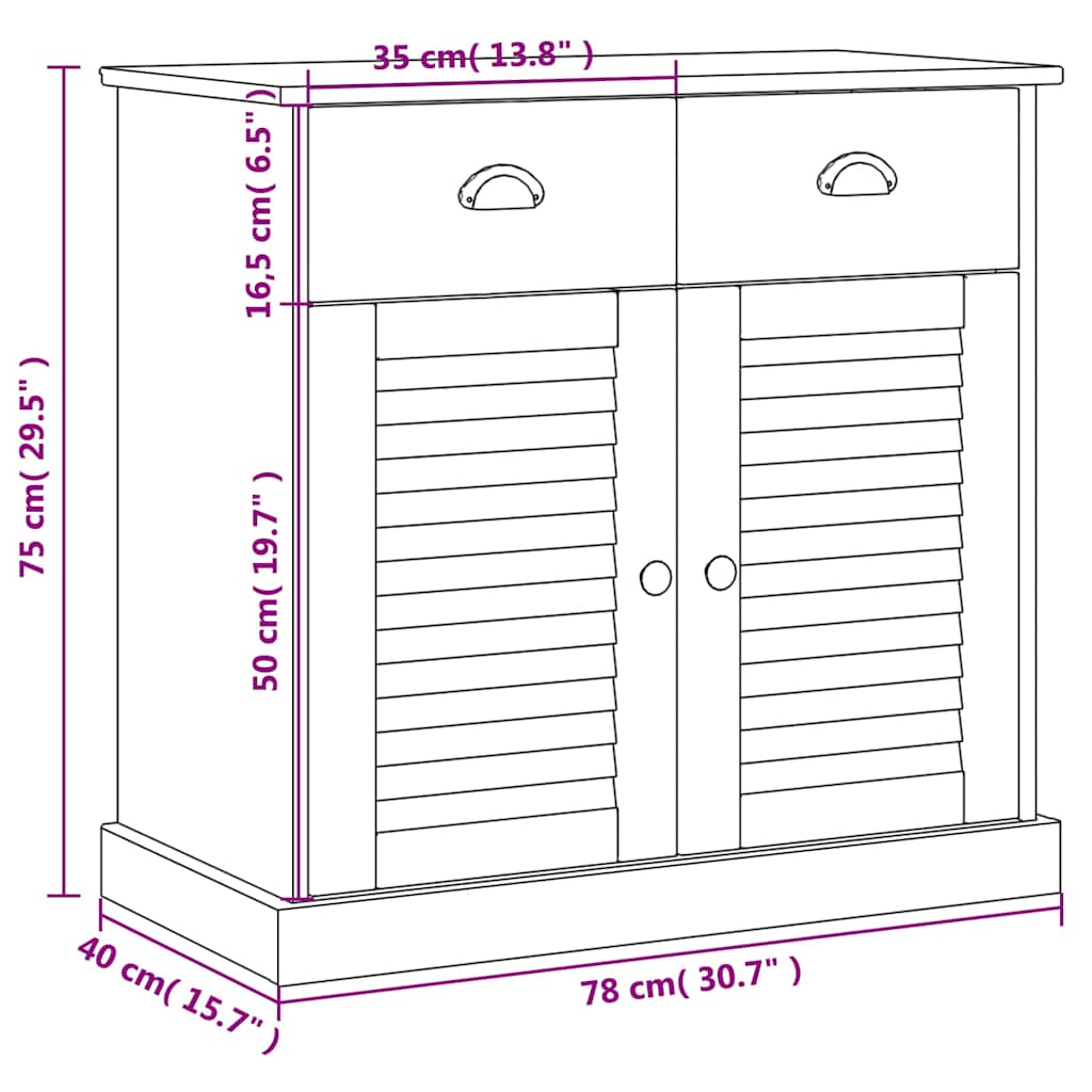 vidaXL Sideboard | Honey | Solid pine wood, engineered wood, metal | Compact