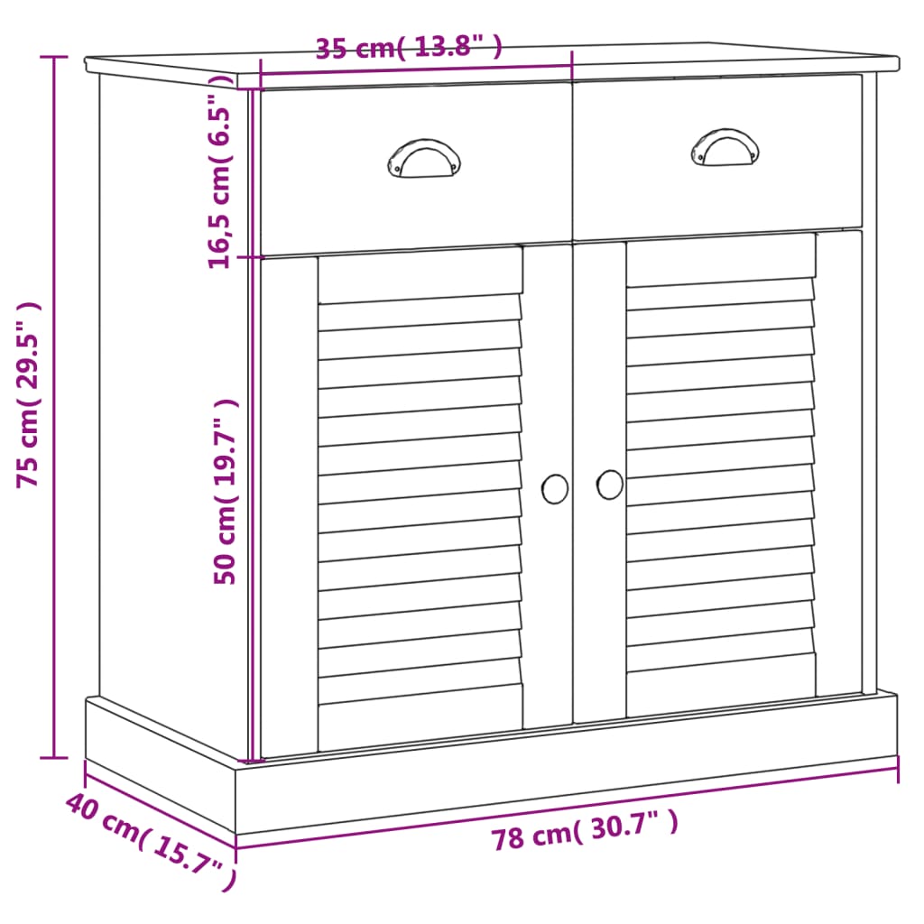 vidaXL Sideboard | White | Solid Pine Wood | Compact | Sideboard | Rectangular