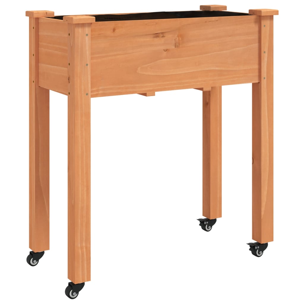 vidaXL Wheeled Planter with Liner Brown 71x37x80 cm Solid Wood Fir