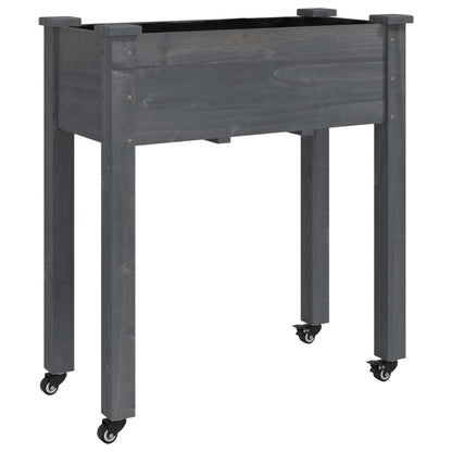 vidaXL Wheeled Planter with Liner Grey 71x37x80 cm Solid Wood Fir