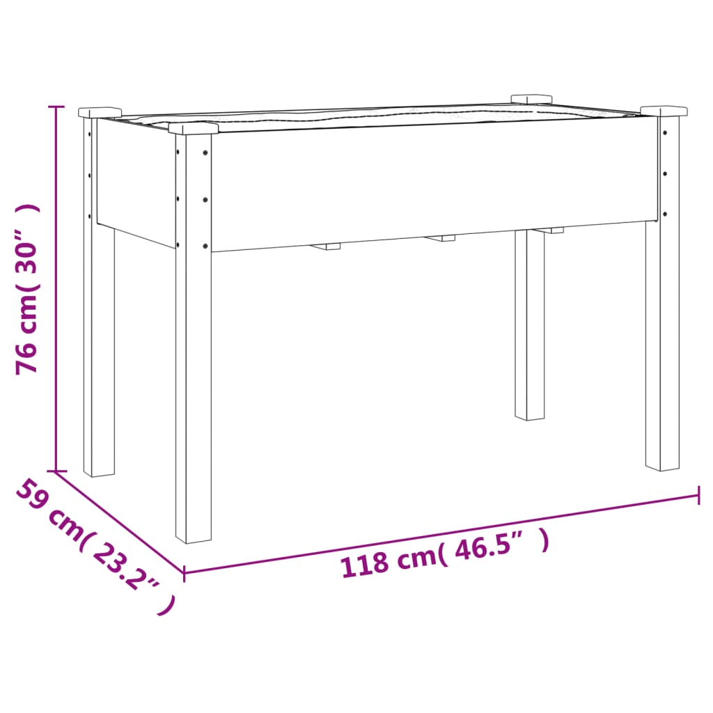vidaXL Wheeled Planter with Liner Brown 118x59x80 cm Solid Wood Fir
