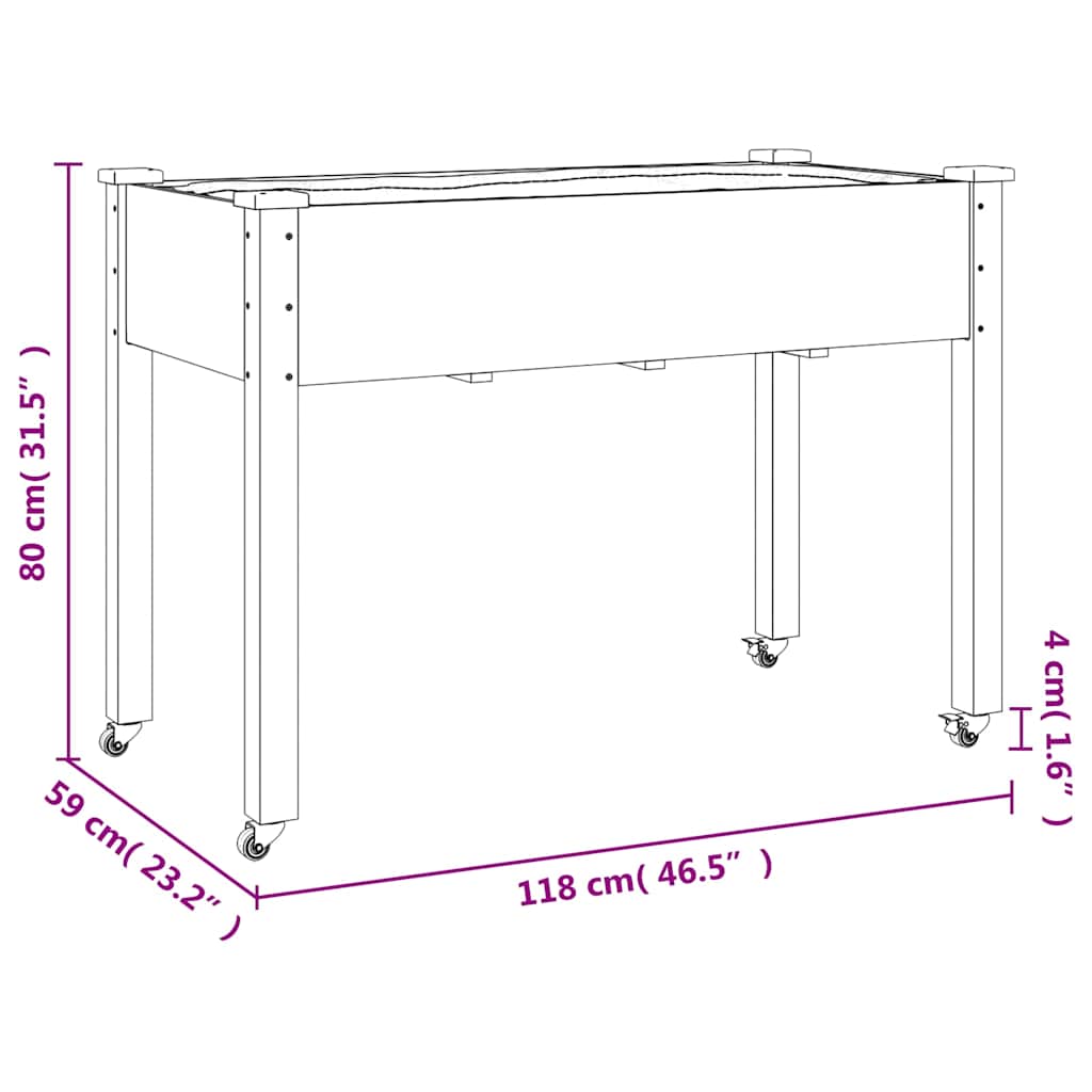 vidaXL Wheeled Planter with Liner Grey 118x59x80 cm Solid Wood Fir