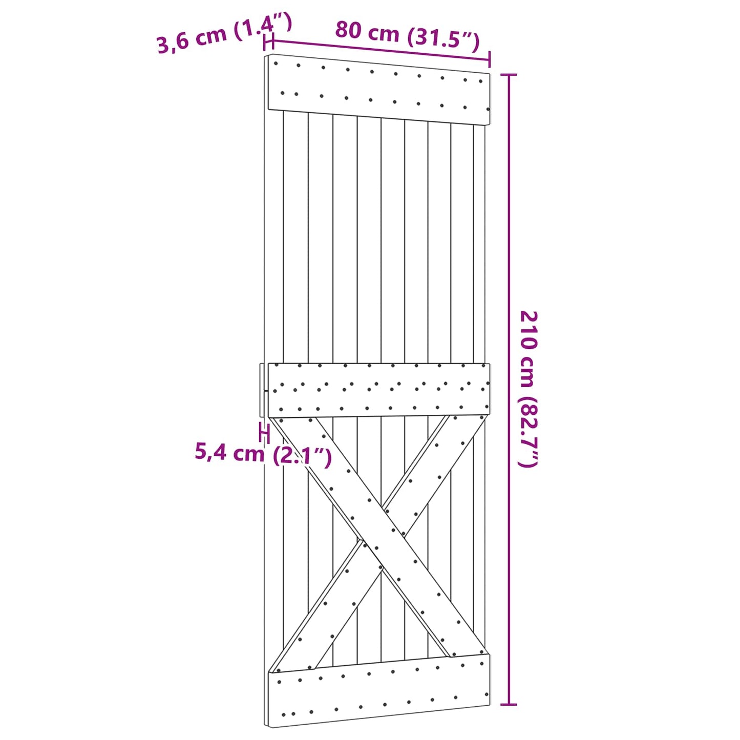 vidaXL Door NARVIK Natural 80 x 210 cm Solid Pine Wood
