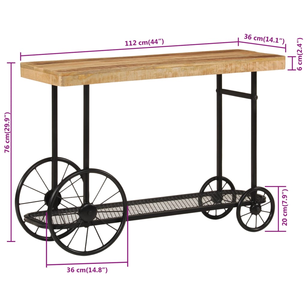 vidaXL Console Table 112x36x76 cm Solid Wood Mango and Iron