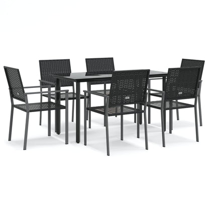 vidaXL 7 Piece Garden Dining Set Poly Rattan and Steel