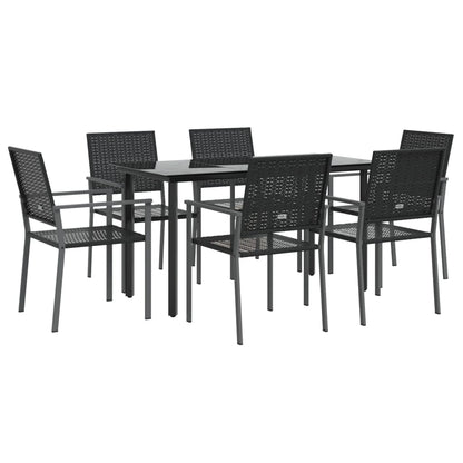 vidaXL 7 Piece Garden Dining Set Poly Rattan and Steel