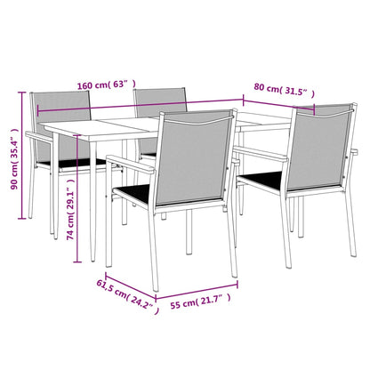 vidaXL 5 Piece Garden Dining Set Black Textilene and Steel