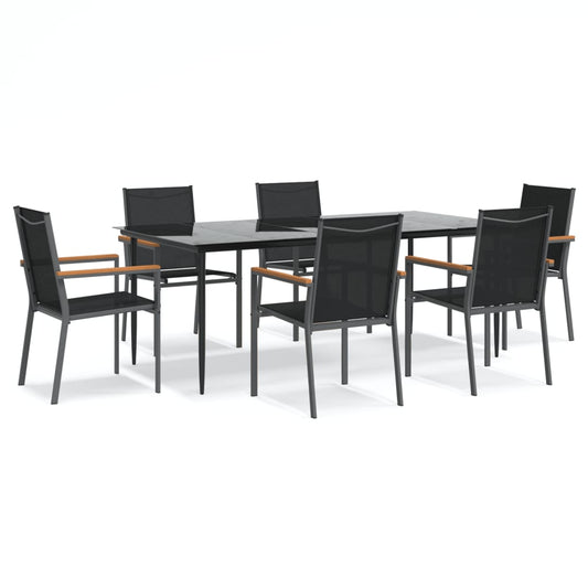vidaXL 7 Piece Garden Dining Set Black Textilene and Steel