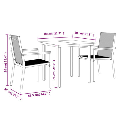 vidaXL 3 Piece Garden Dining Set Black Textilene and Steel