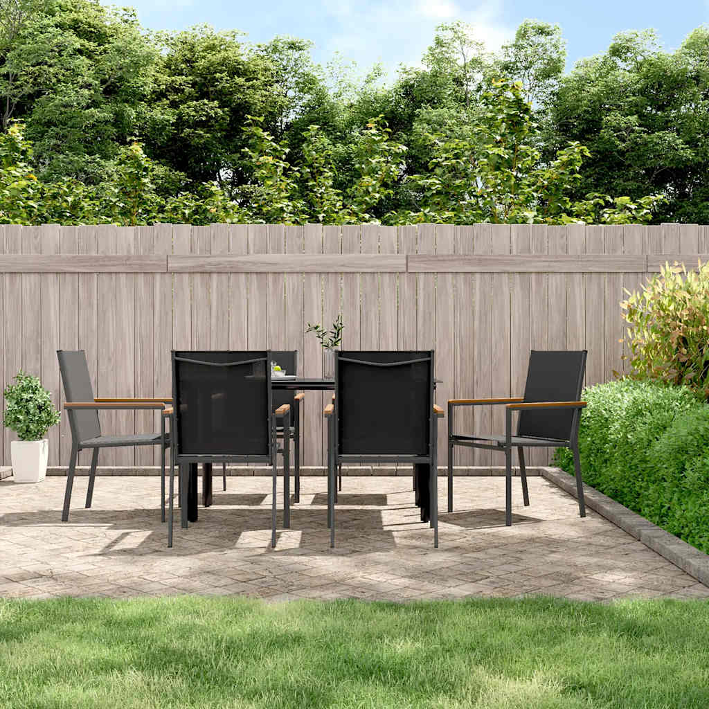 vidaXL 7 Piece Garden Dining Set Black Textilene and Steel