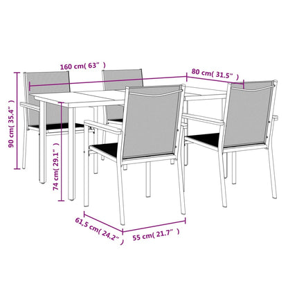 vidaXL 5 Piece Garden Dining Set Black Textilene and Steel