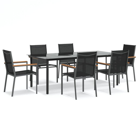 vidaXL 7 Piece Garden Dining Set Black Textilene and Steel