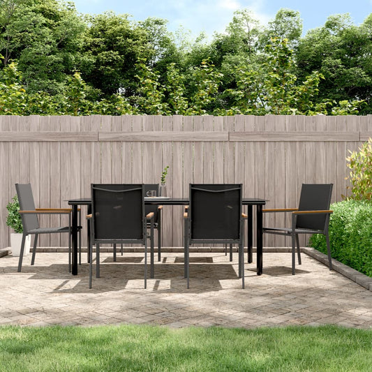 vidaXL 7 Piece Garden Dining Set Black Textilene and Steel