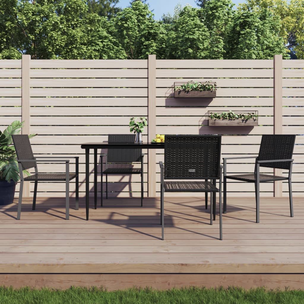 vidaXL Garden Chair | Set of 4 | Black | PE Rattan, Powder-Coated Steel | Medium