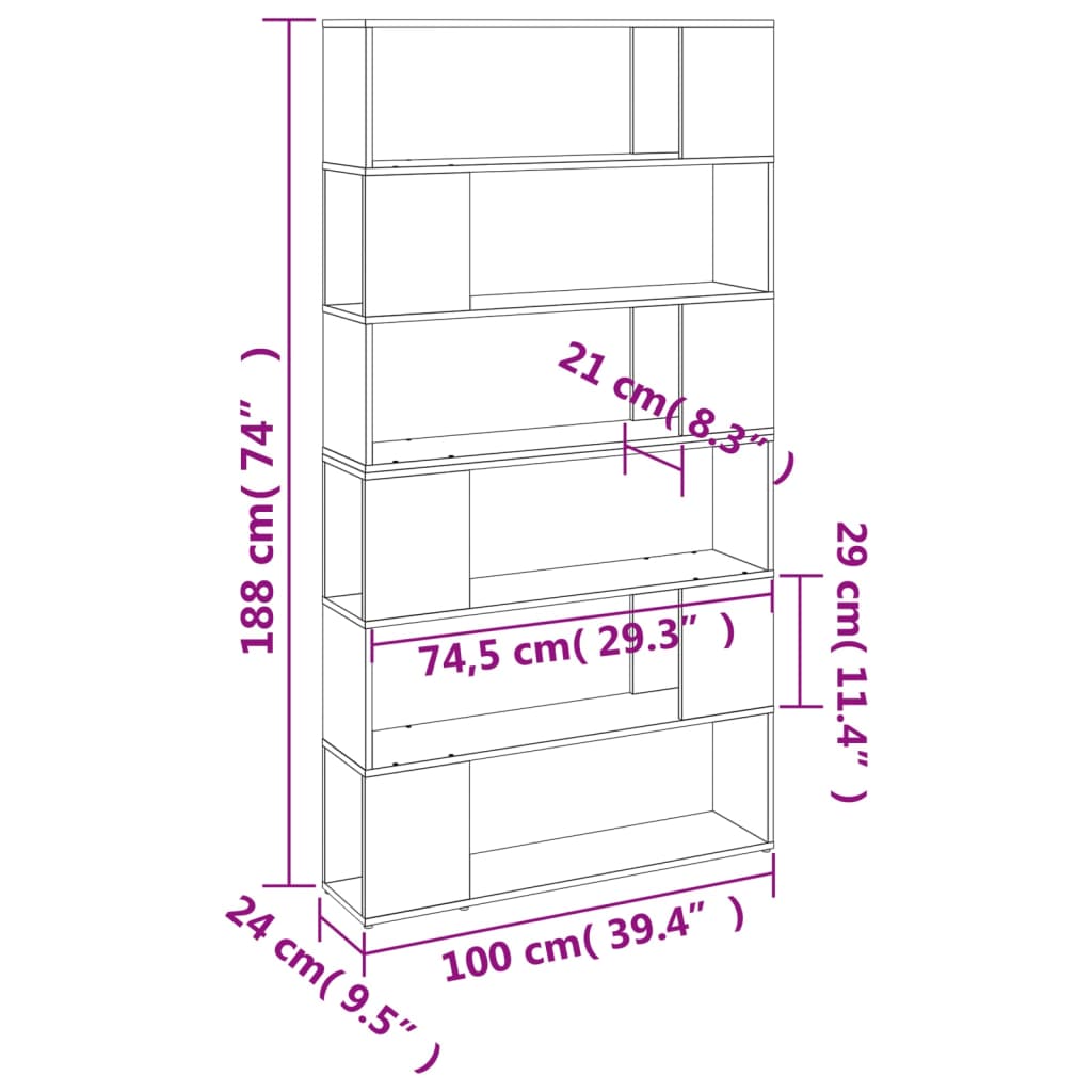 vidaXL Book Cabinet/Room Divider Smoked Oak 100x24x188 cm