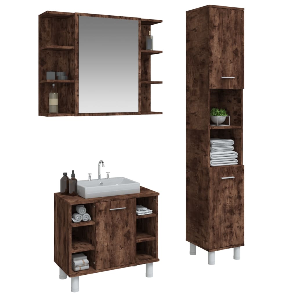 vidaXL 3 Piece Bathroom Cabinet Set Smoked Oak Engineered Wood