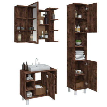 vidaXL 3 Piece Bathroom Cabinet Set Smoked Oak Engineered Wood