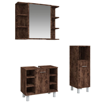 vidaXL 3 Piece Bathroom Cabinet Set Smoked Oak Engineered Wood