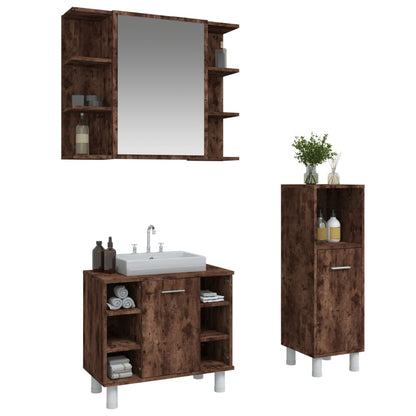 vidaXL 3 Piece Bathroom Cabinet Set Smoked Oak Engineered Wood
