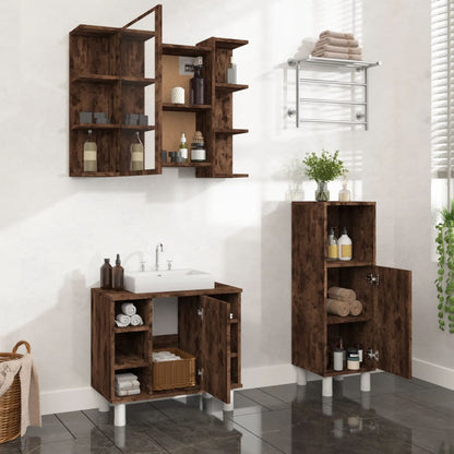 vidaXL 3 Piece Bathroom Cabinet Set Smoked Oak Engineered Wood