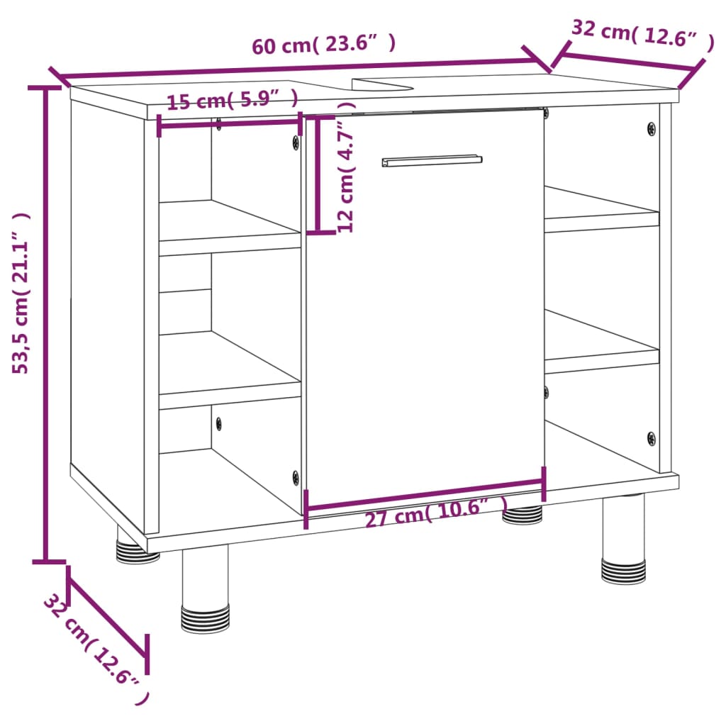 vidaXL 3 Piece Bathroom Cabinet Set Grey Sonoma Engineered Wood