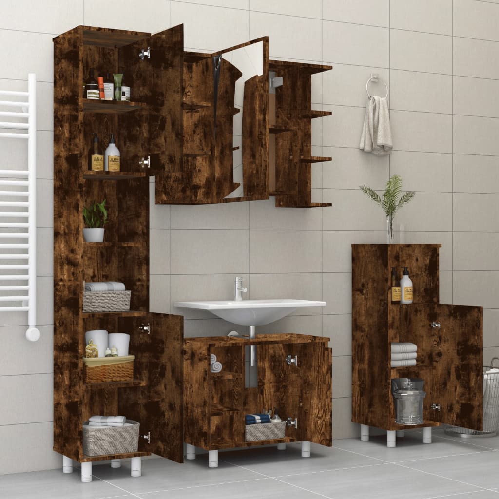 vidaXL 4 Piece Bathroom Cabinet Set Smoked Oak Engineered Wood