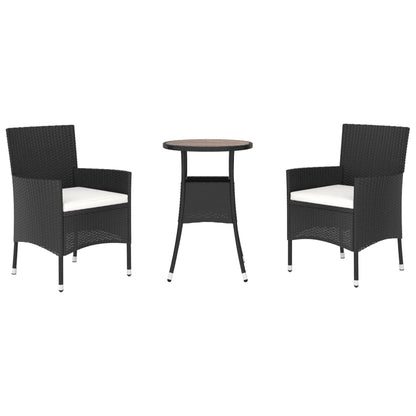 vidaXL 3 Piece Garden Bistro Set with Cushions Black Poly Rattan