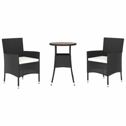 vidaXL 3 Piece Garden Bistro Set with Cushions Black Poly Rattan