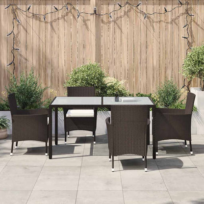 vidaXL 5 Piece Garden Dining Set with Cushions Brown Poly Rattan