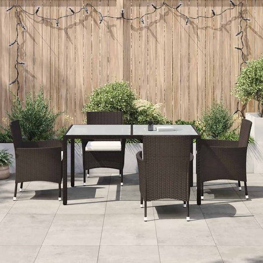vidaXL 5 Piece Garden Dining Set with Cushions Brown Poly Rattan