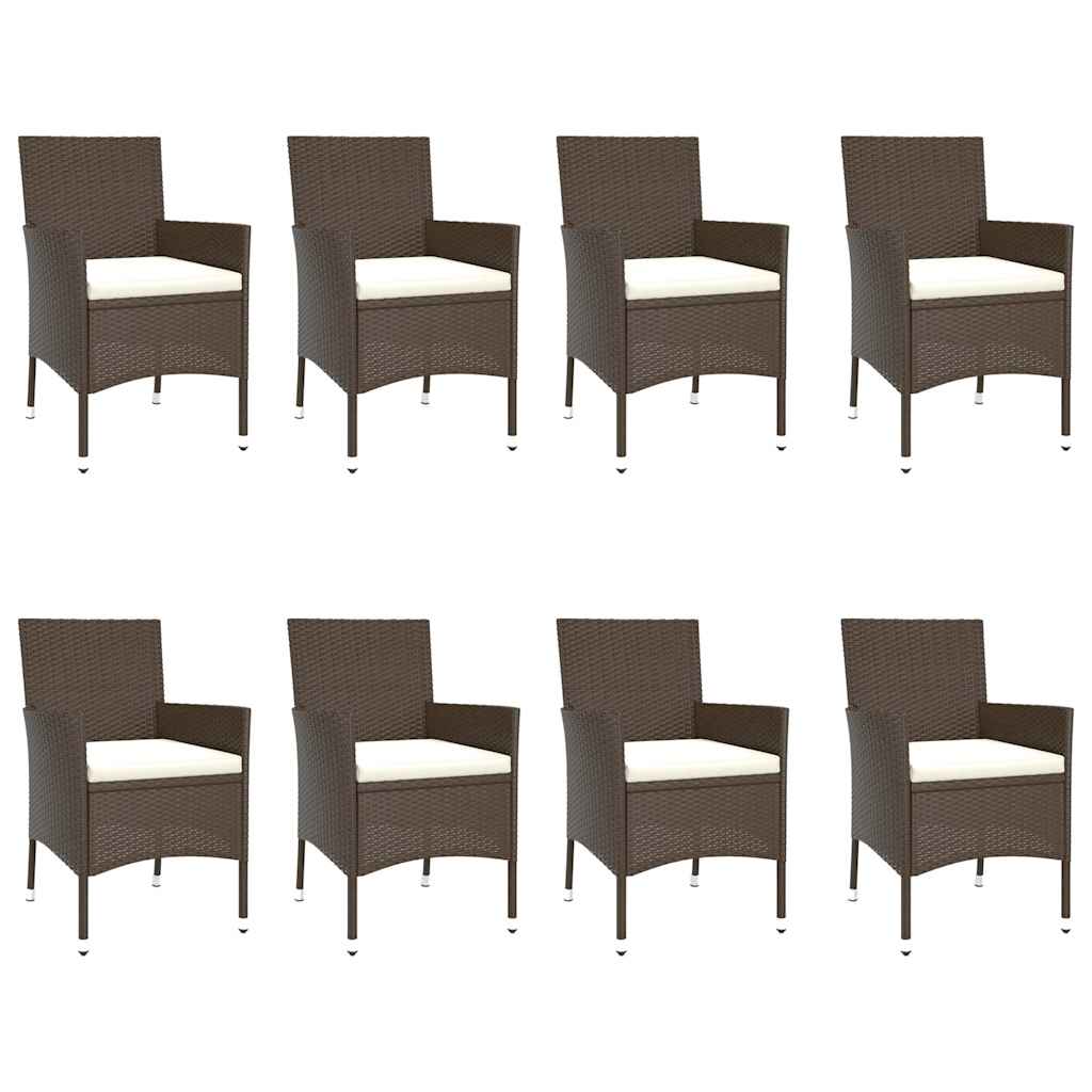 vidaXL 9 Piece Garden Dining Set with Cushions Brown Poly Rattan