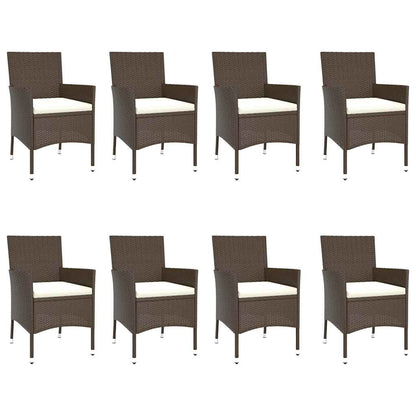 vidaXL 9 Piece Garden Dining Set with Cushions Brown Poly Rattan