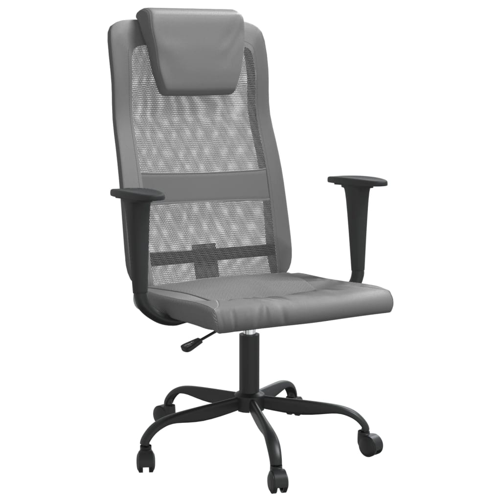 vidaXL Office Chair Grey Mesh Fabric and Faux Leather