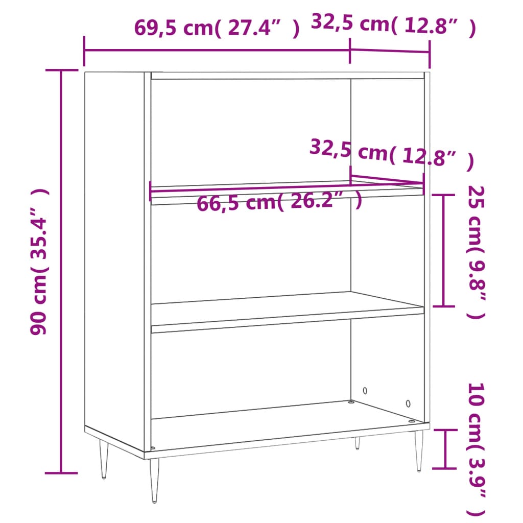 vidaXL Bookcase Grey Sonoma 69.5x32.5x90 cm Engineered Wood