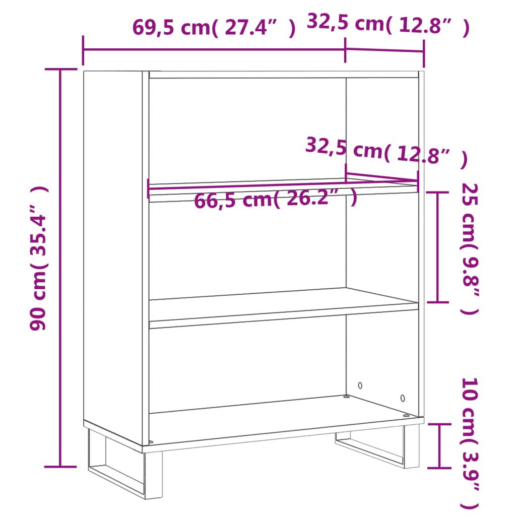 vidaxL Shelf Cabinet High Gloss White 69.5x32.5x90 cm Engineered Wood