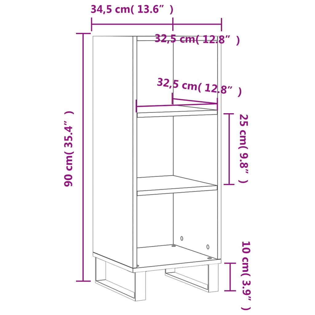 vidaXL Sideboard High Gloss White 34.5x32.5x90 cm Engineered Wood
