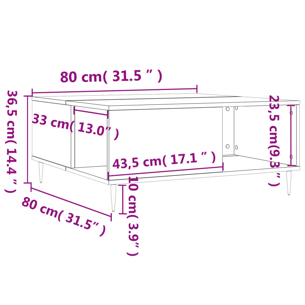 vidaXL Coffee Table Grey Sonoma 80x80x36,5 cm Engineered Wood